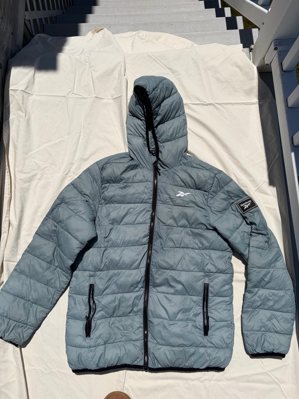 Reebok Men's Hooded Quilted Puffer Jacket in Slate Blue